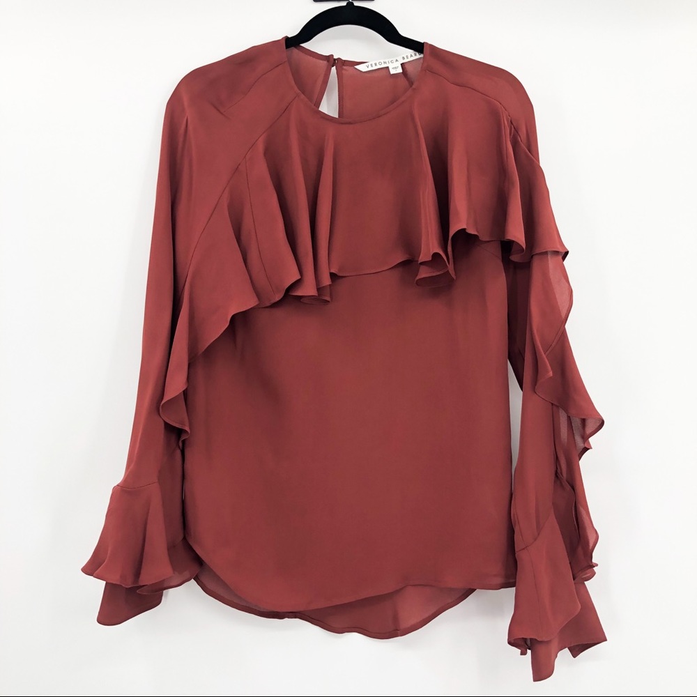 Veronica Beard Mia Silk Ruffle Long Sleeve Blouse